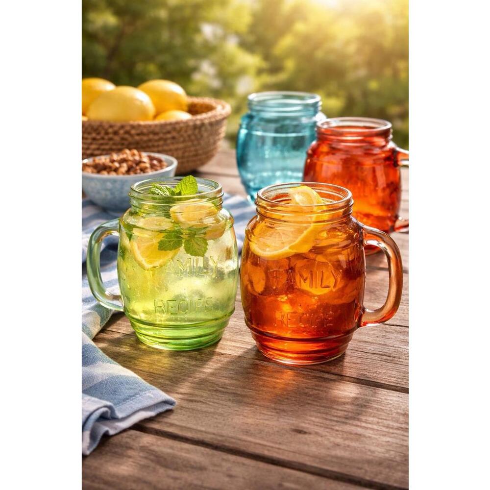 NIB Circleware 2000s Family Recipe Set Of 4 Colorful Barrel Mugs, 2.75x5.75”